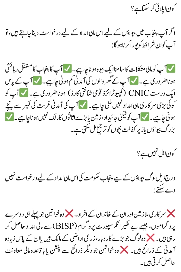 CM Punjab Bewa Sahara Card – Eligibility Criteria
