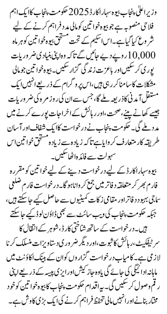 CM Punjab Bewa Sahara Card Program